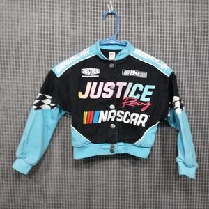 Justice NASCAR Racing Jacket Kids Twill Cropped Bomber XS 5-6 Black Blue